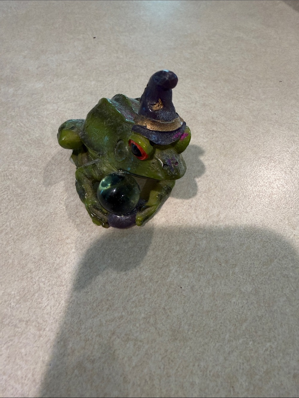 Green Frog Witch Figurine with Glass Orb